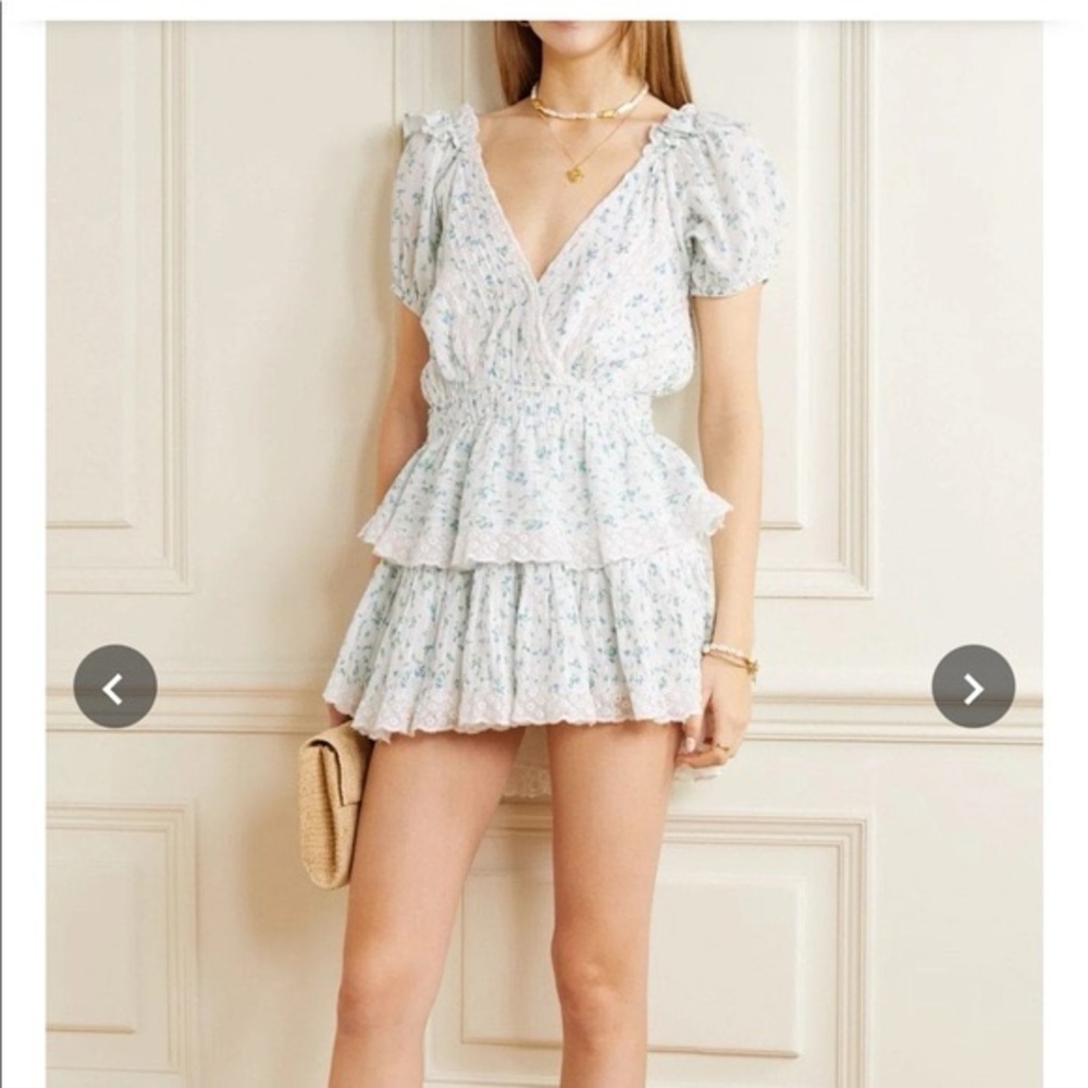 LoveShackFancy Carlo Dress with Blue and Green Floral Print